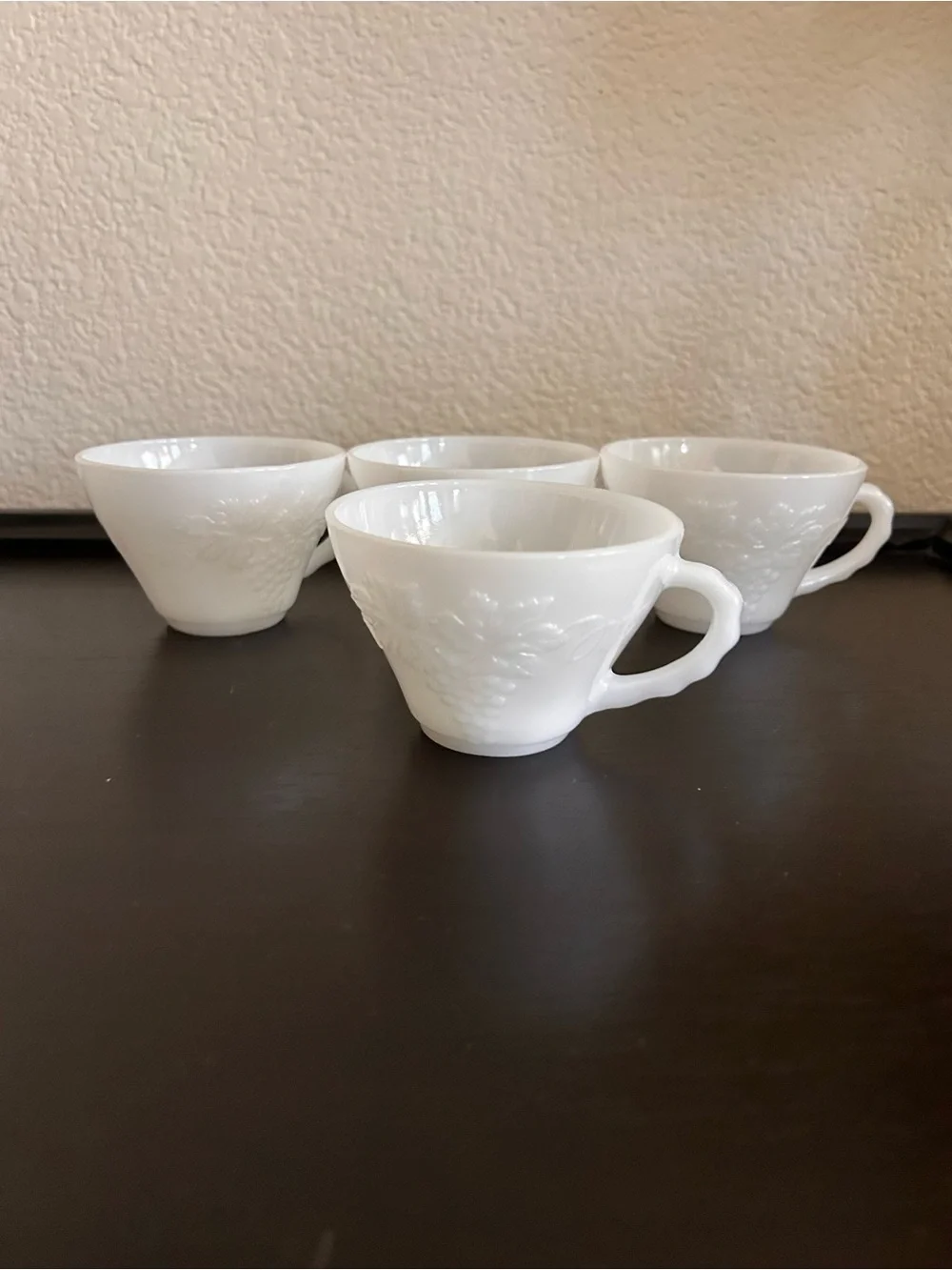 Vintage 1960 Anchor Hocking White Milk Glass Harvest Grape Punch Cups -Set of 4